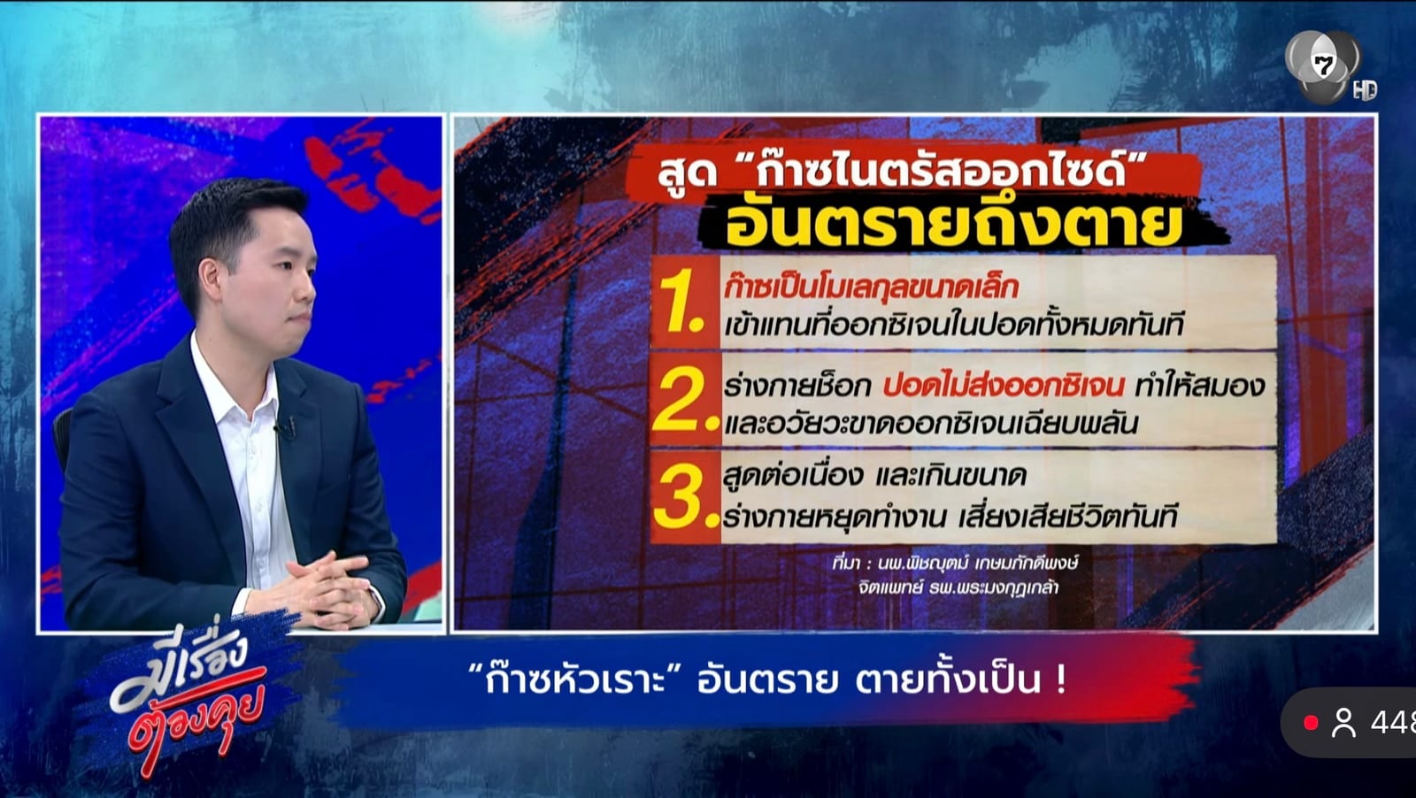 กราฟิกจากรายการ: สูดก๊าซไนตรัสออกไซด์ อันตรายถึงตาย 3 ขั้น จากแทนที่ออกซิเจนในปอดถึงเสี่ยงเสียชีวิตทันที